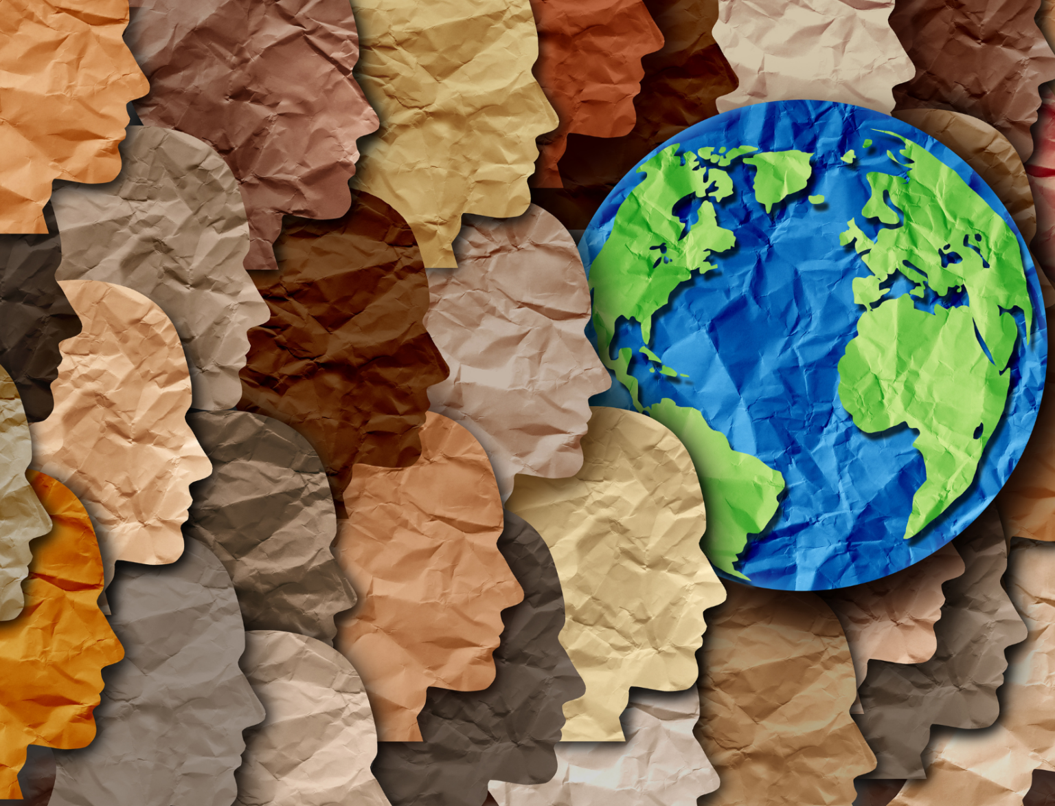 Paper human profiles and Earth in paper